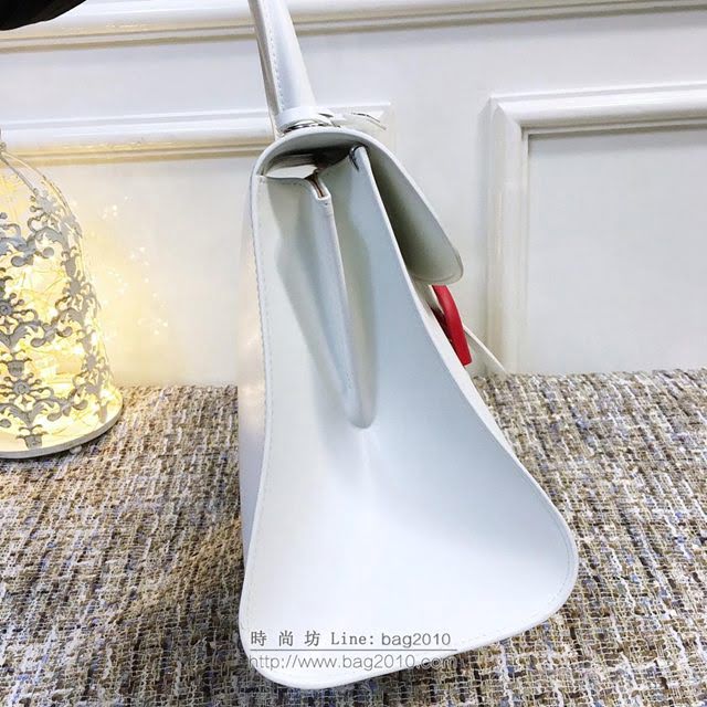 DELVAUX女包 頂級原單 德爾沃Brillant經典款 進口牛皮 大號 德爾沃女手提包 DV0028白色紅扣 DELVAUX手拎包  fcs1069